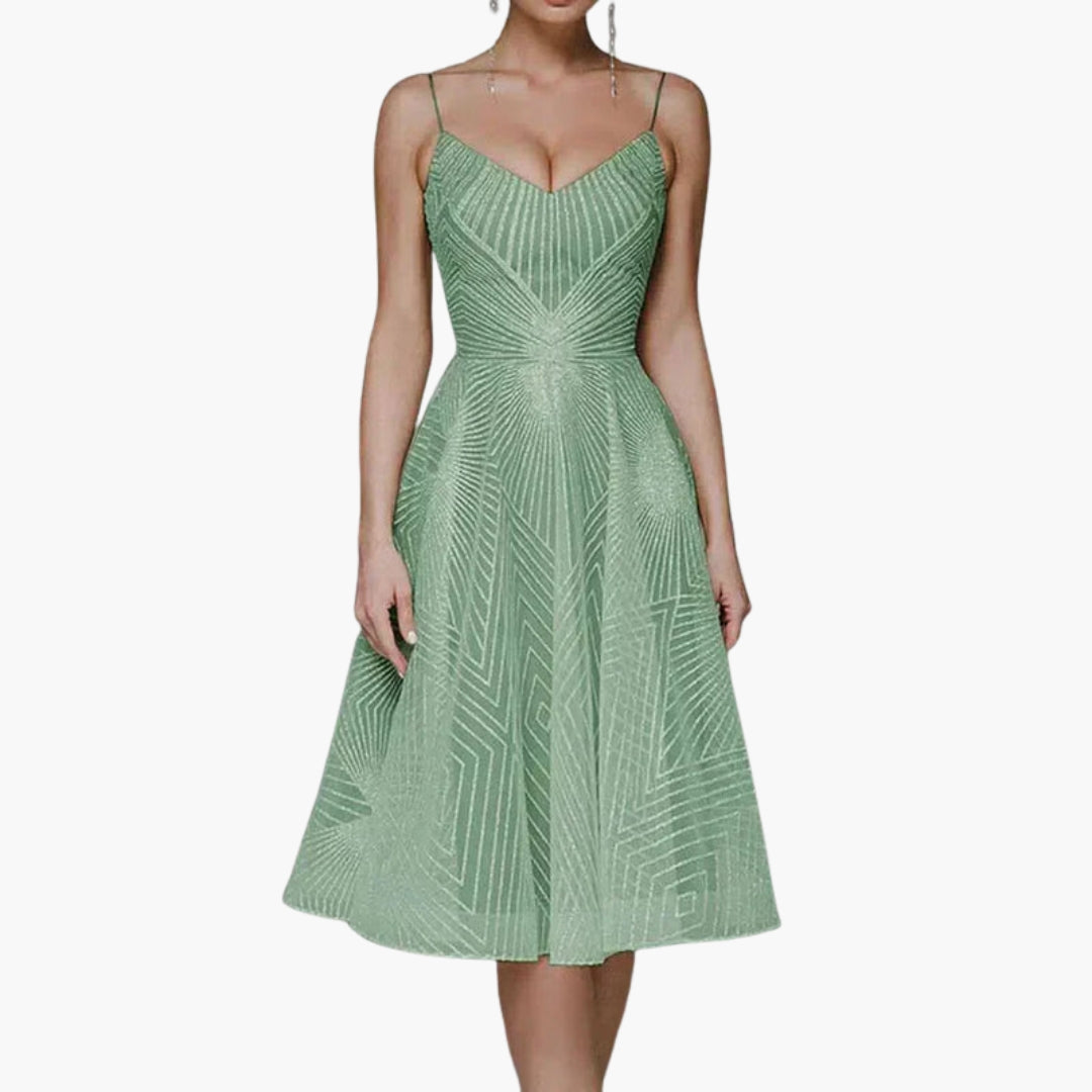 Abito midi donna con schiena scoperta e motivo geometrico