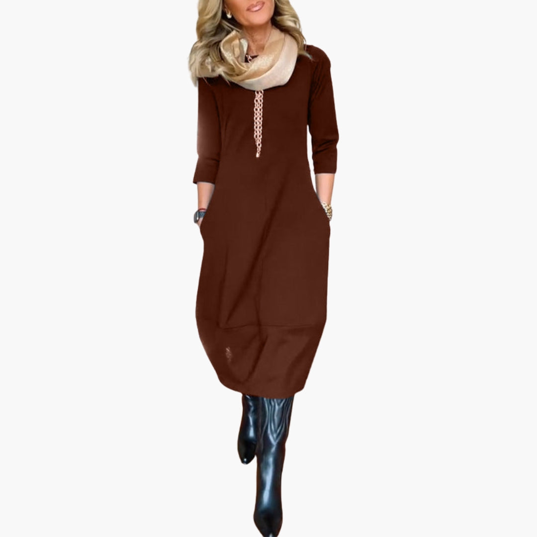 Robe midi femme avec poches et encolure ronde