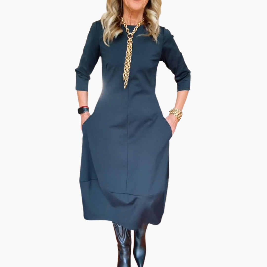 Robe midi femme avec poches et encolure ronde