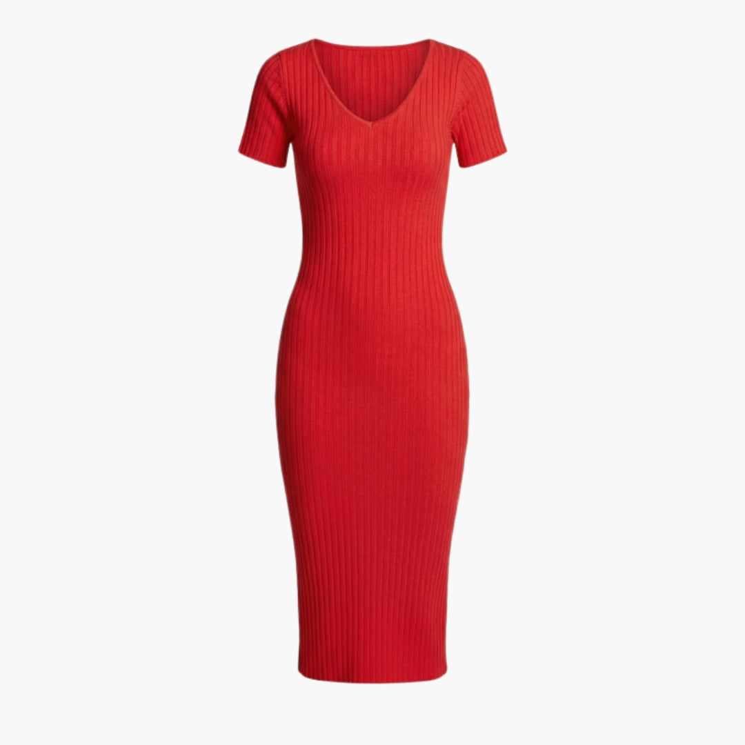Vestido midi feminino com decote em V e textura canelada