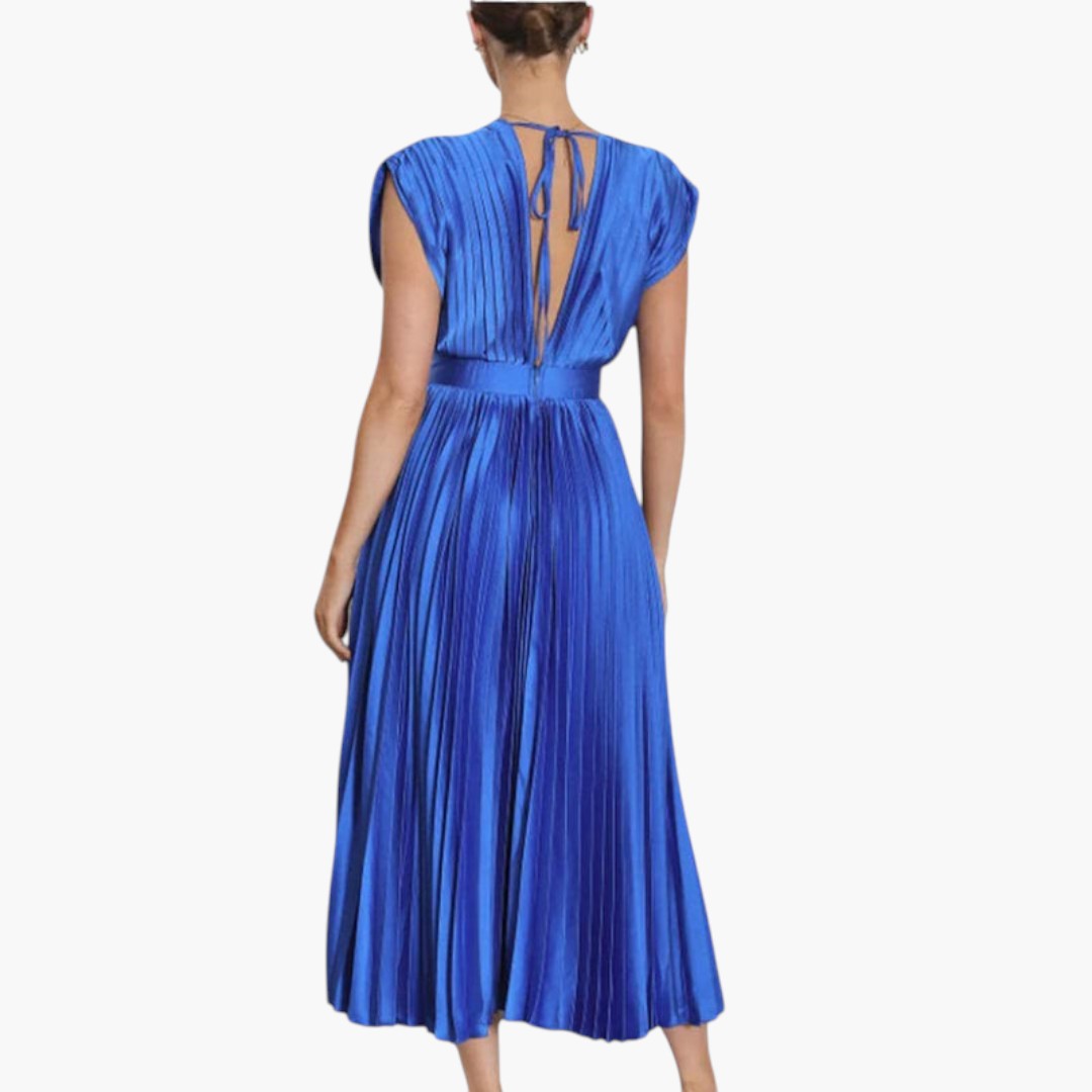 Abito midi donna con scollo a V e gonna plissettata