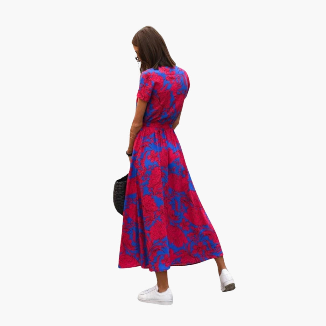Robe midi femme col V avec lien à la taille