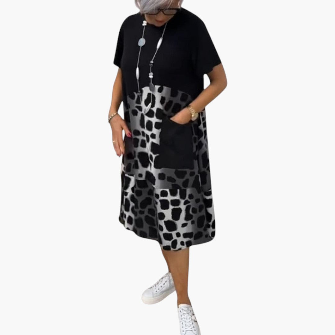 Abito midi donna maniche corte con superficie a motivo