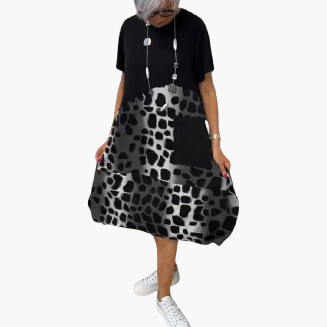 Abito midi donna maniche corte con superficie a motivo