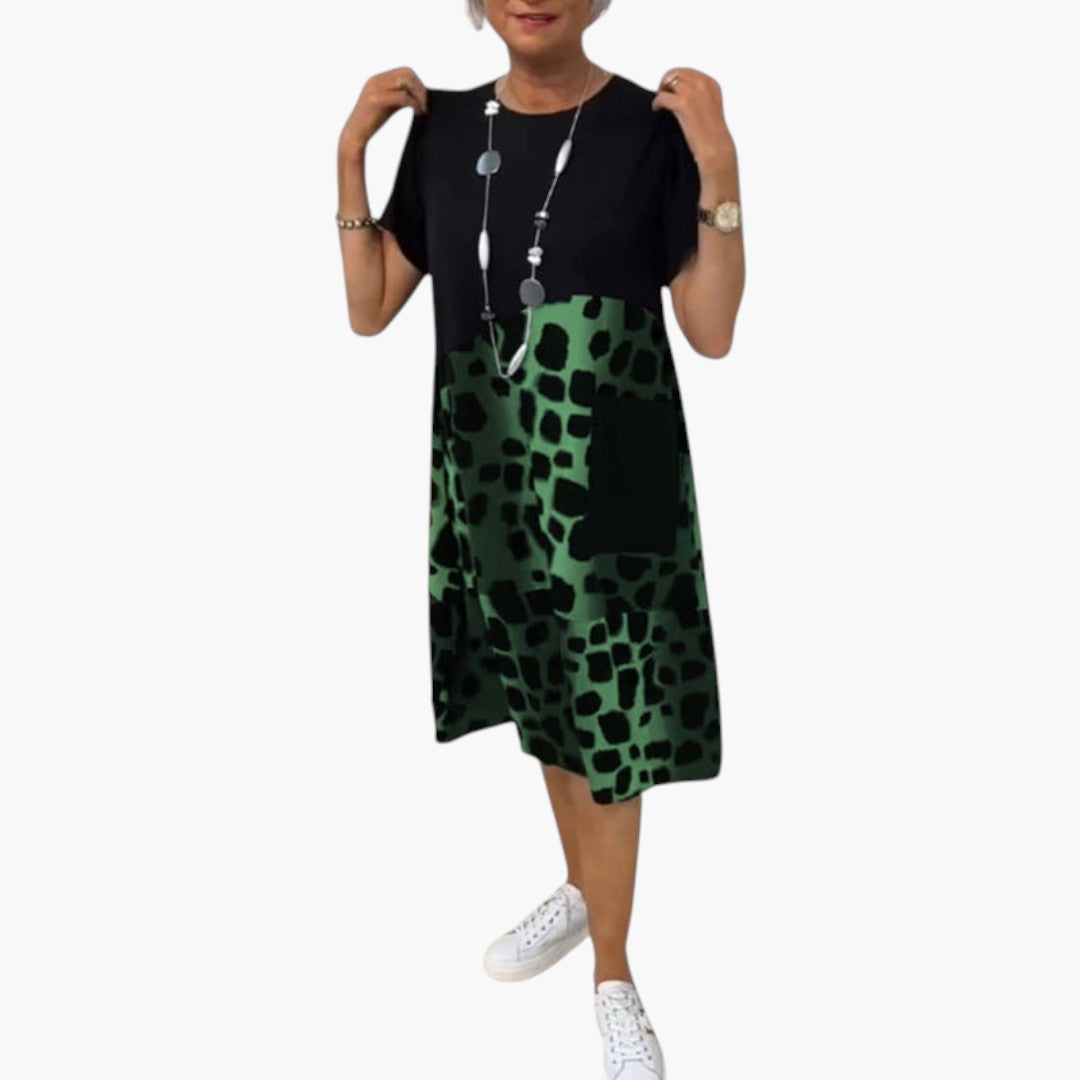 Abito midi donna maniche corte con superficie a motivo