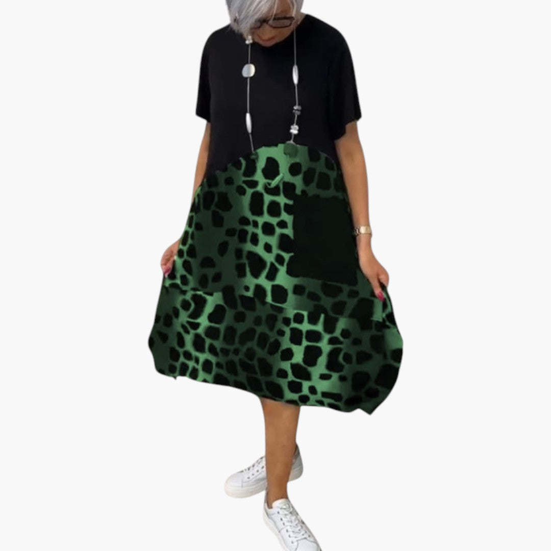 Abito midi donna maniche corte con superficie a motivo