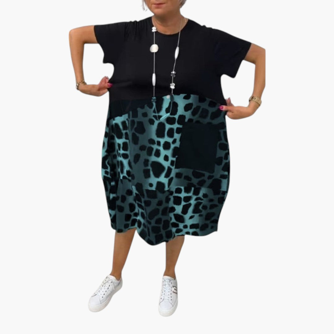 Abito midi donna maniche corte con superficie a motivo