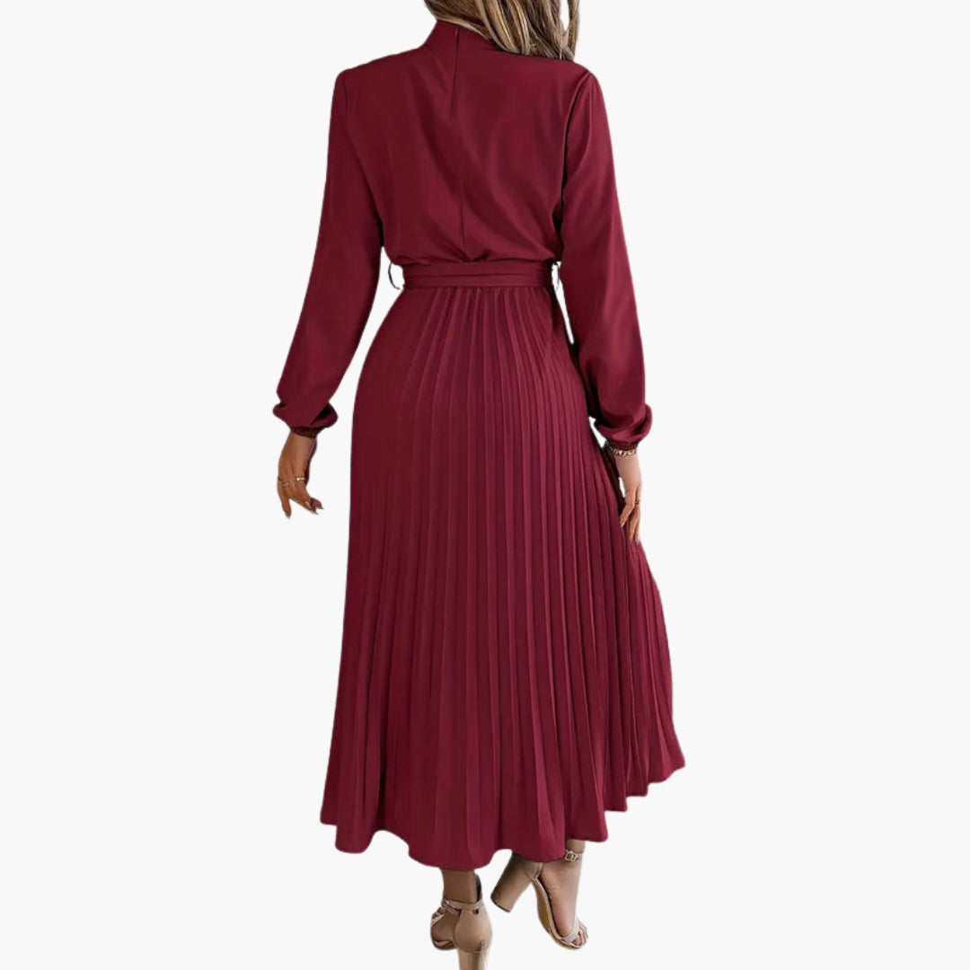 Abito midi donna plissettato con collo alto