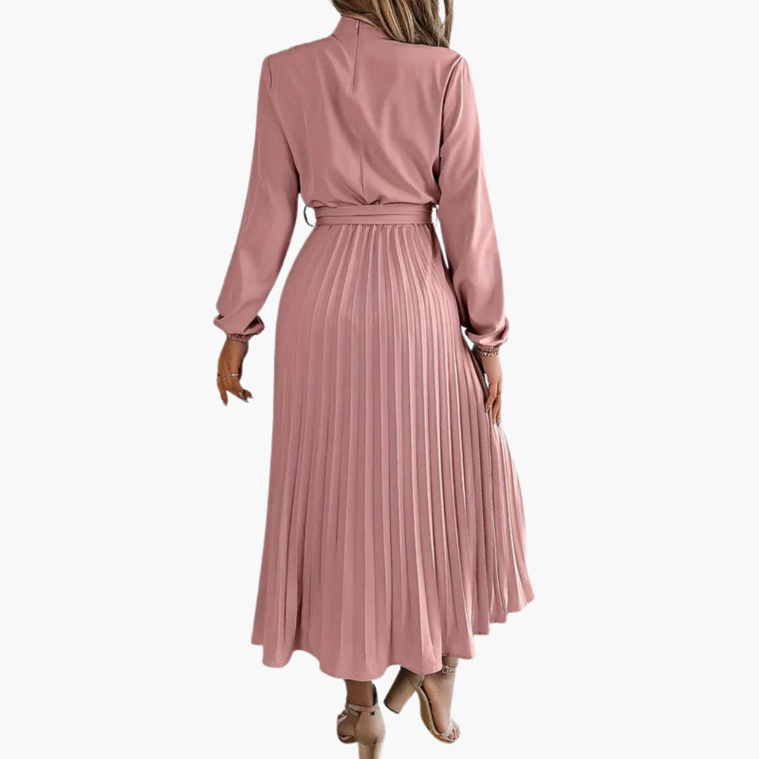 Abito midi donna plissettato con collo alto