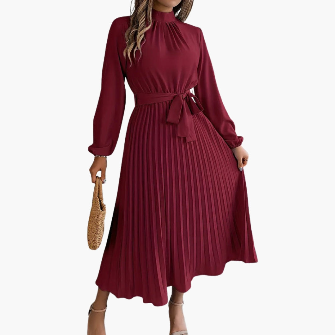 Abito midi donna plissettato con collo alto