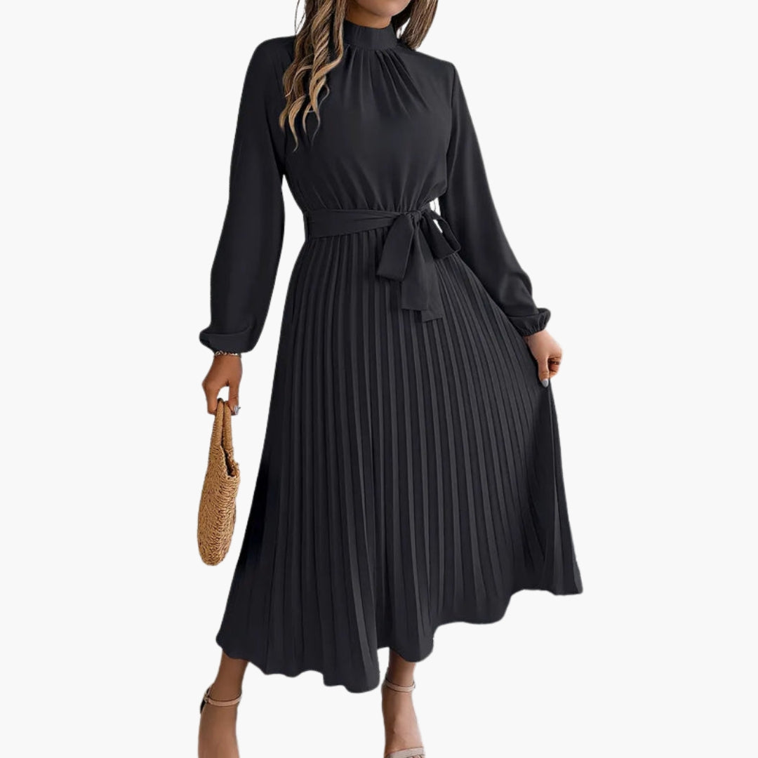 Abito midi donna plissettato con collo alto