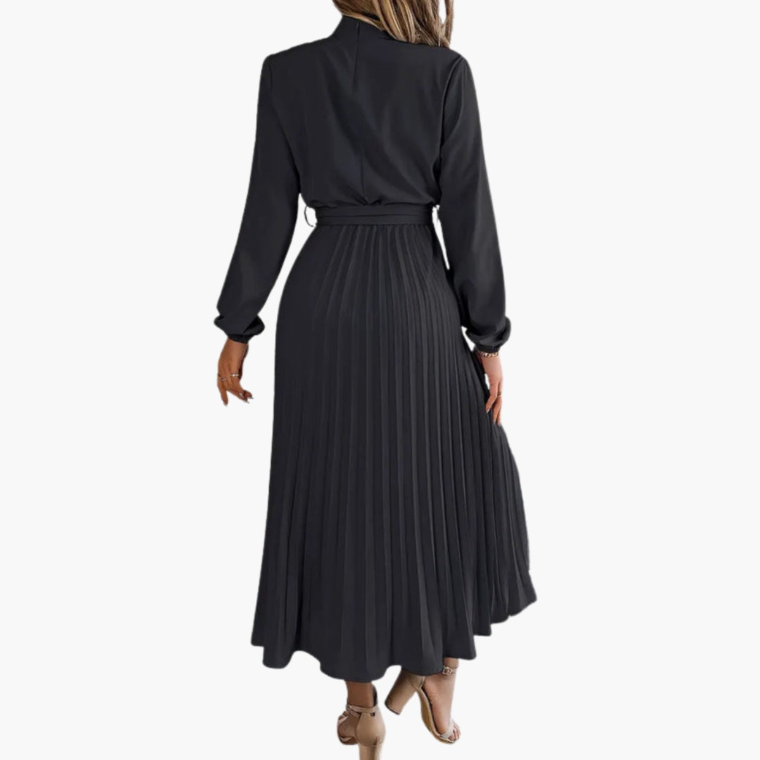 Abito midi donna plissettato con collo alto