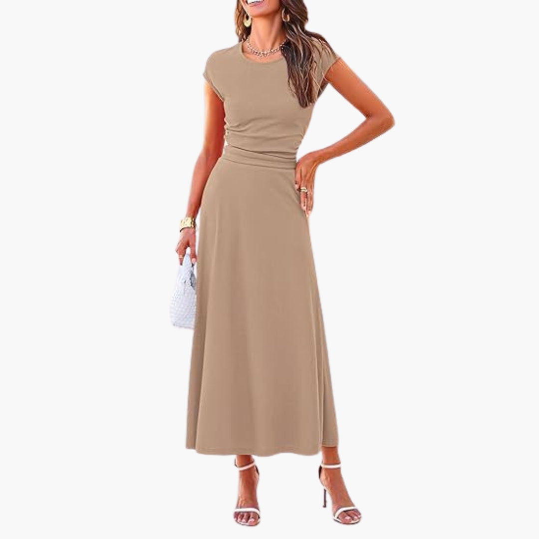 Abito midi donna vita alta con maniche corte