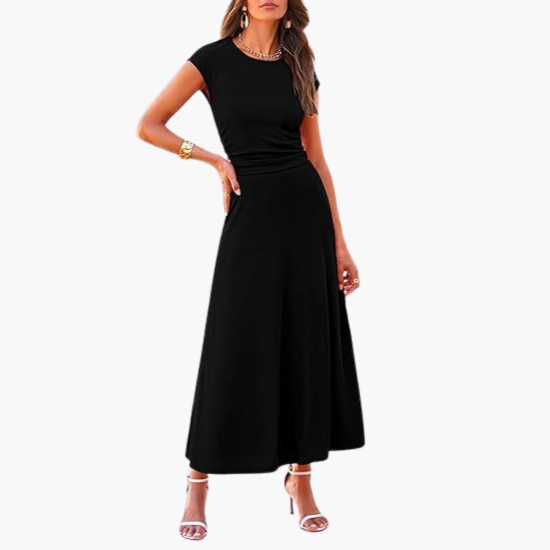 Abito midi donna vita alta con maniche corte