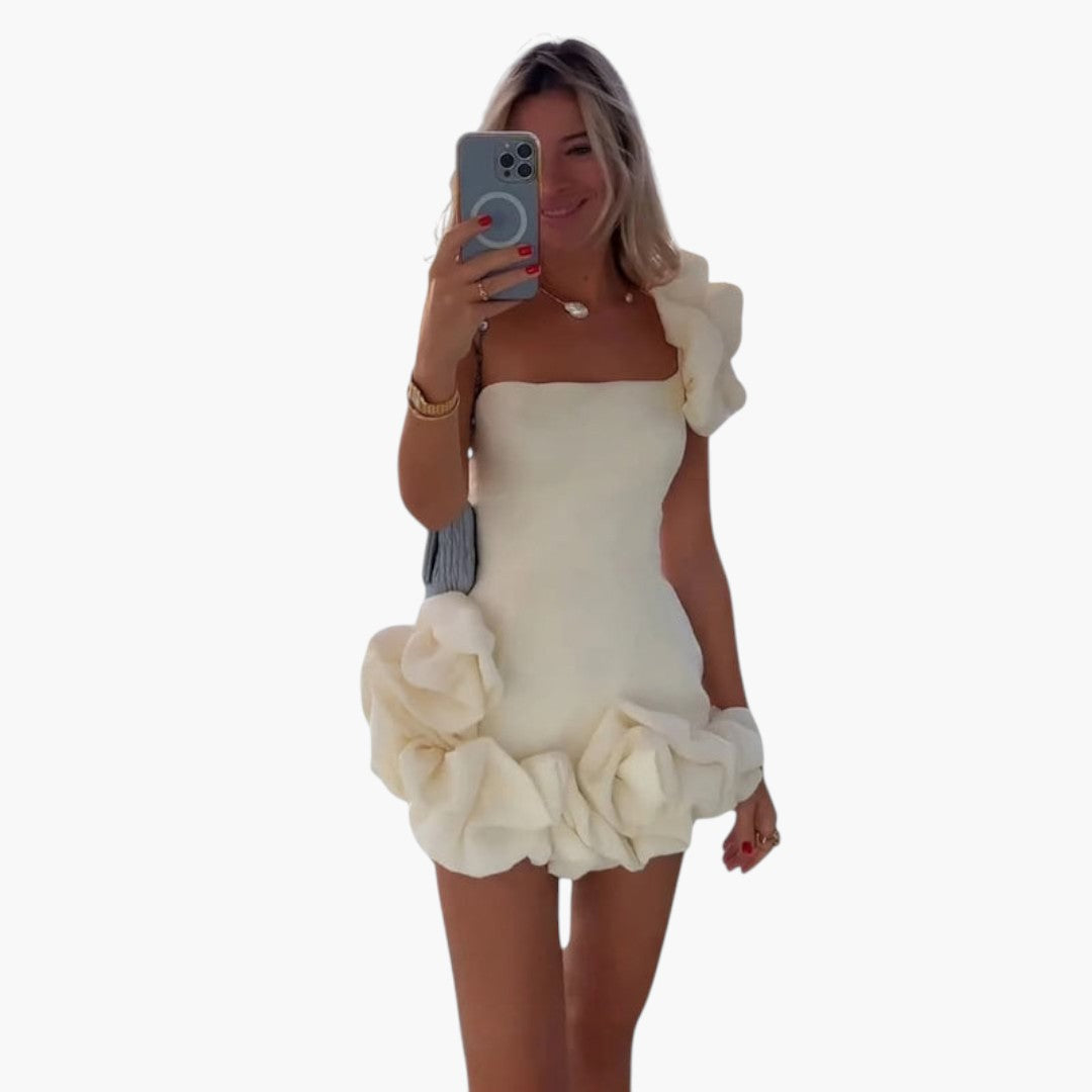 Robe mini femme à une épaule avec ourlet à volants