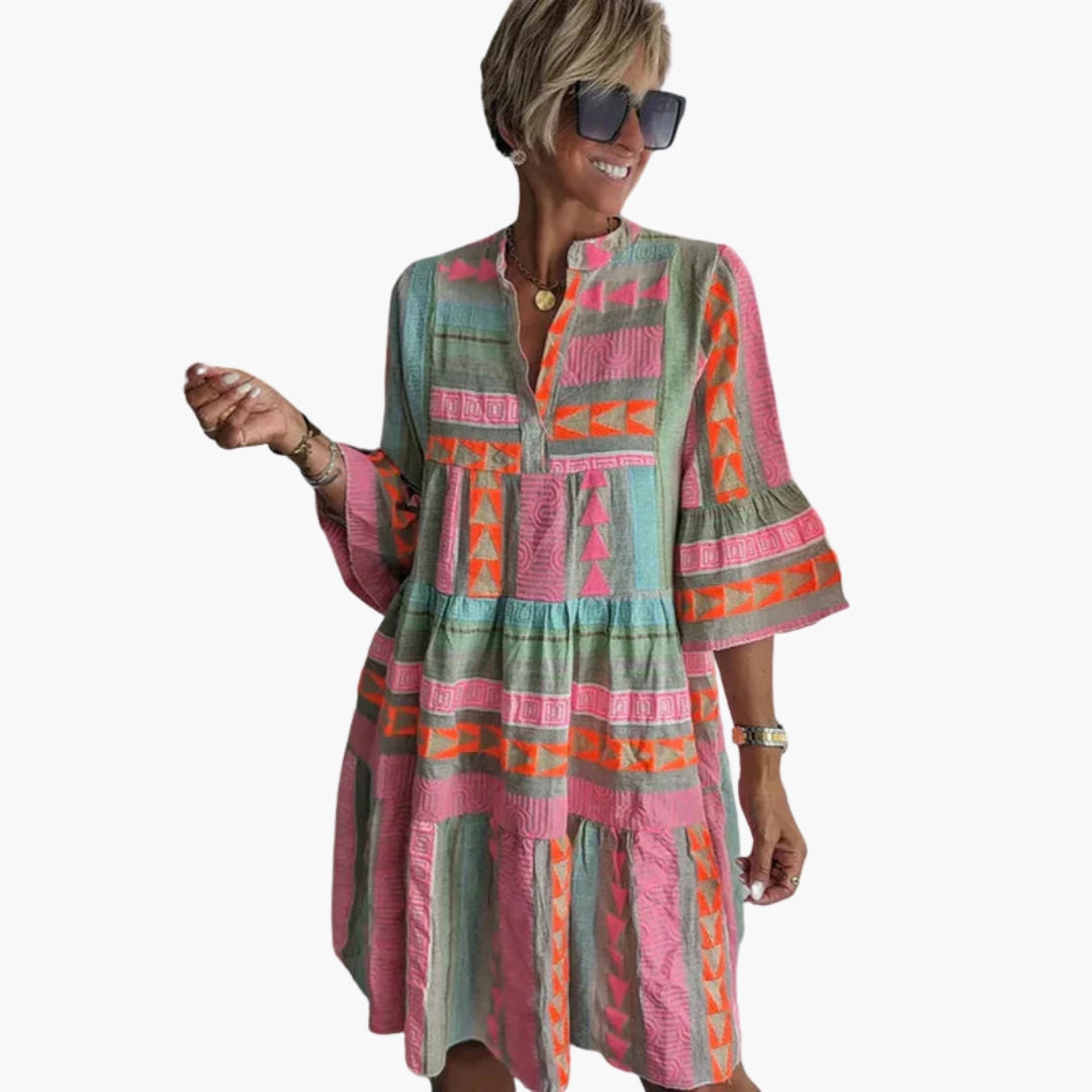 Mini abito donna con scollo a V e maniche a tre quarti
