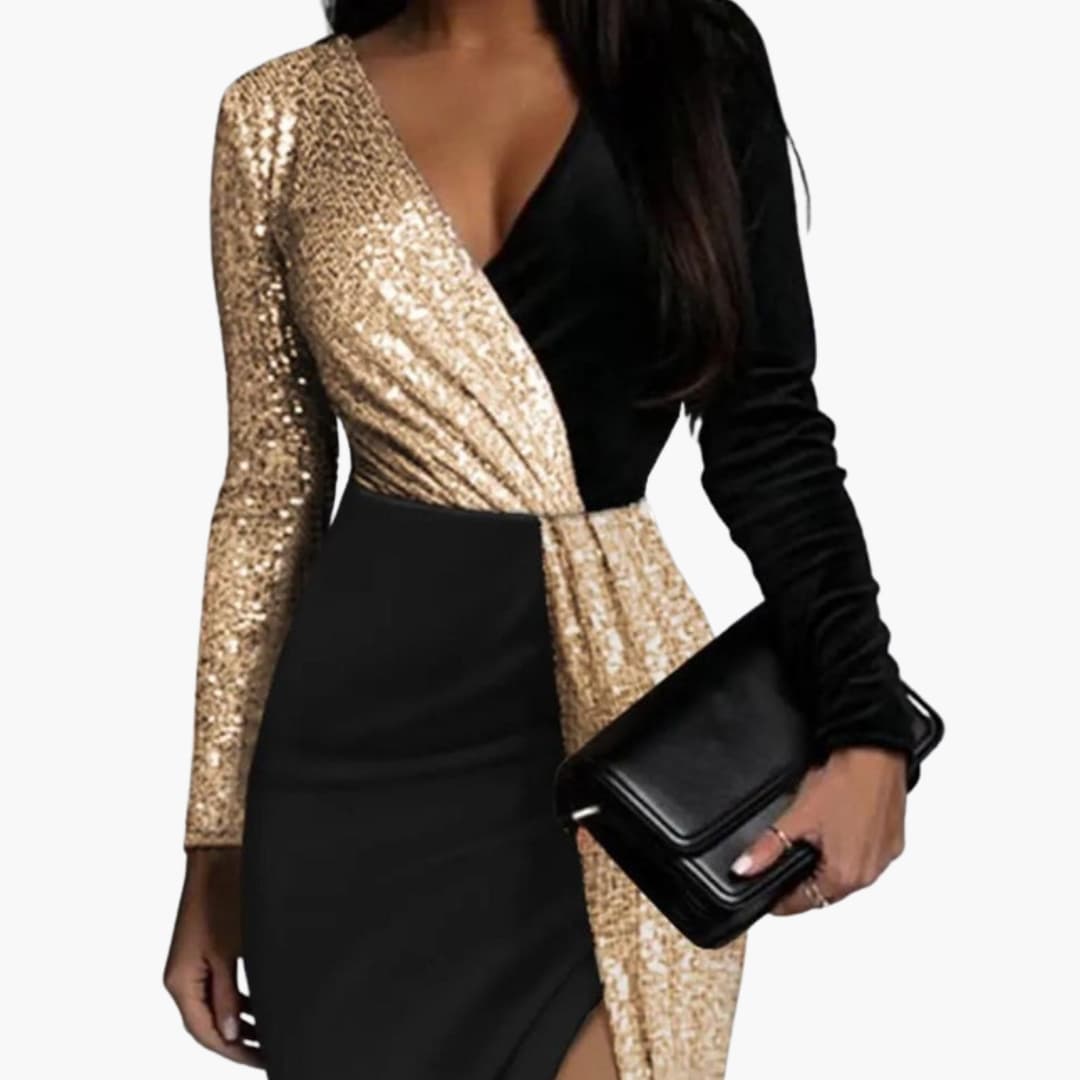 Robe pailletée dorée pour femme – Coupe élégante pour soirées et événements