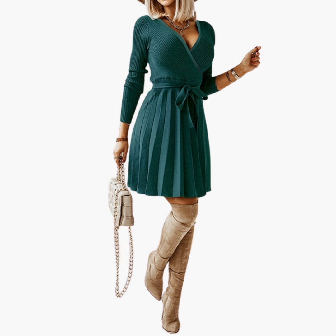 Robe para senhora com decote em V e cinto