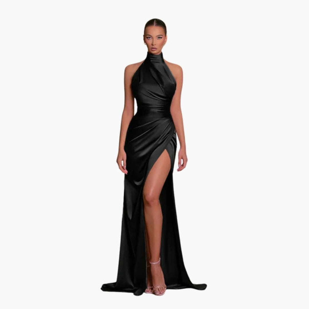 Dress for women with halter neckline and slit