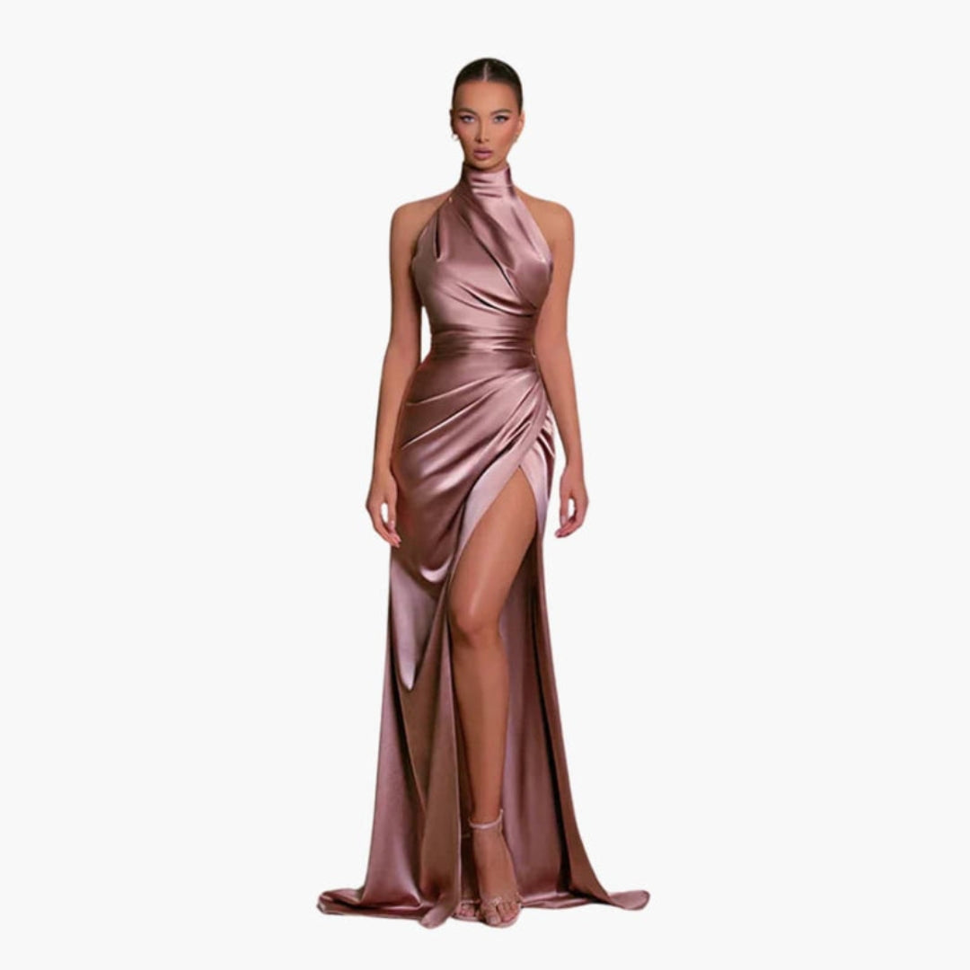 Dress for women with halter neckline and slit