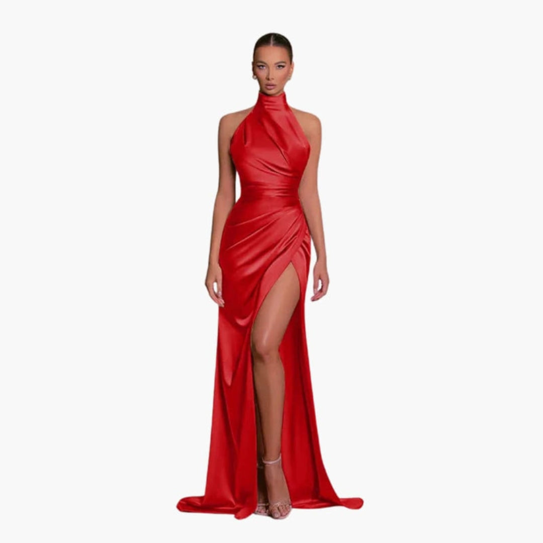Dress for women with halter neckline and slit
