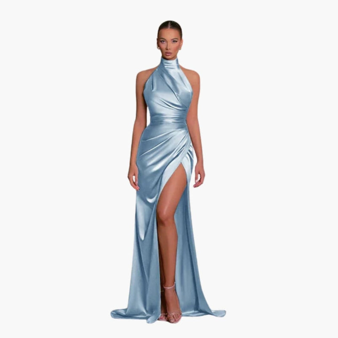 Dress for women with halter neckline and slit