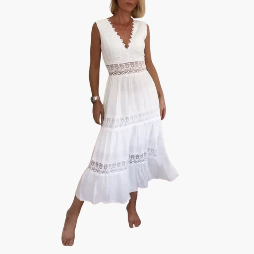 Robe pour femme avec panneaux ajourés et jupe à étages