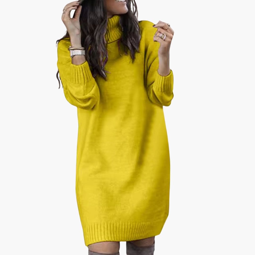 Rollkragenpulloverkleid für Damen mit gerippten Bündchen