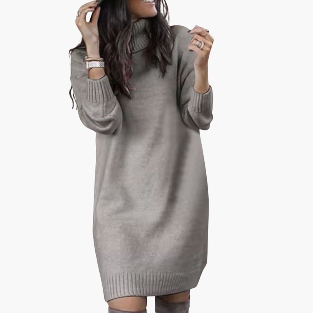 Rollkragenpulloverkleid für Damen mit gerippten Bündchen