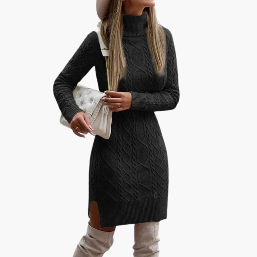 Women's knitted dress with long sleeves and round neckline