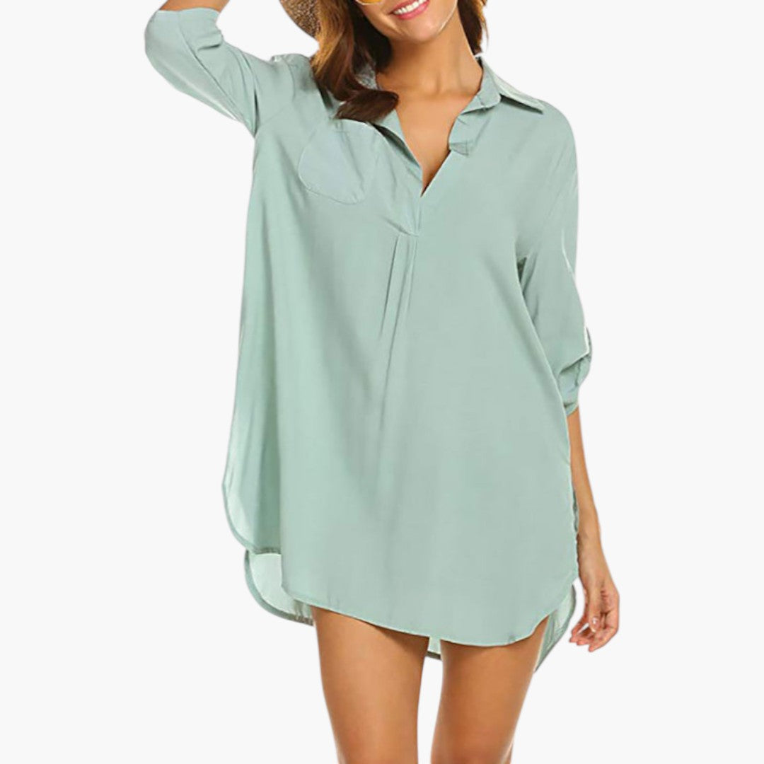 Women's tunic dress with collar and side slits