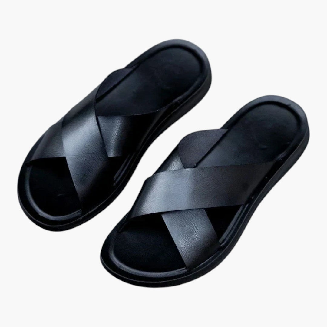 Sandales Cuir Homme avec Bride Croisée et Semelle Plate