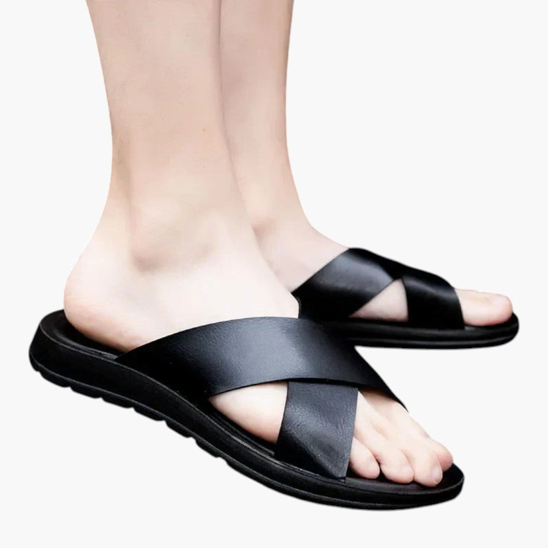 Sandales Cuir Homme avec Bride Croisée et Semelle Plate