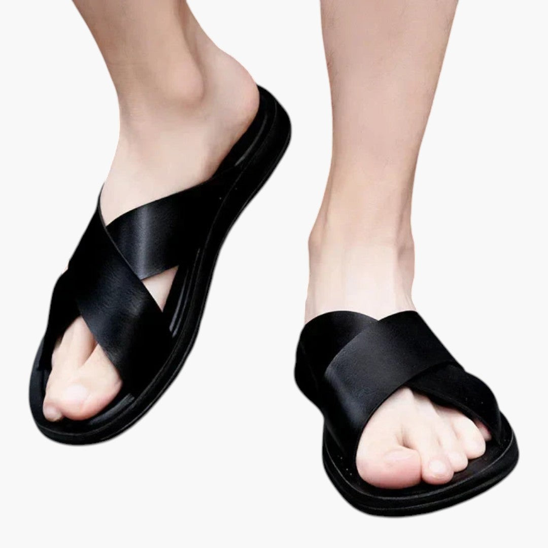 Sandales Cuir Homme avec Bride Croisée et Semelle Plate