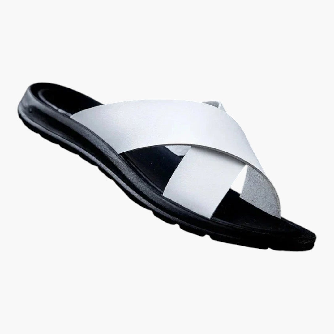 Sandales Cuir Homme avec Bride Croisée et Semelle Plate