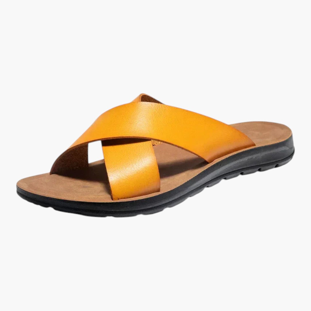 Sandales Cuir Homme avec Bride Croisée et Semelle Plate