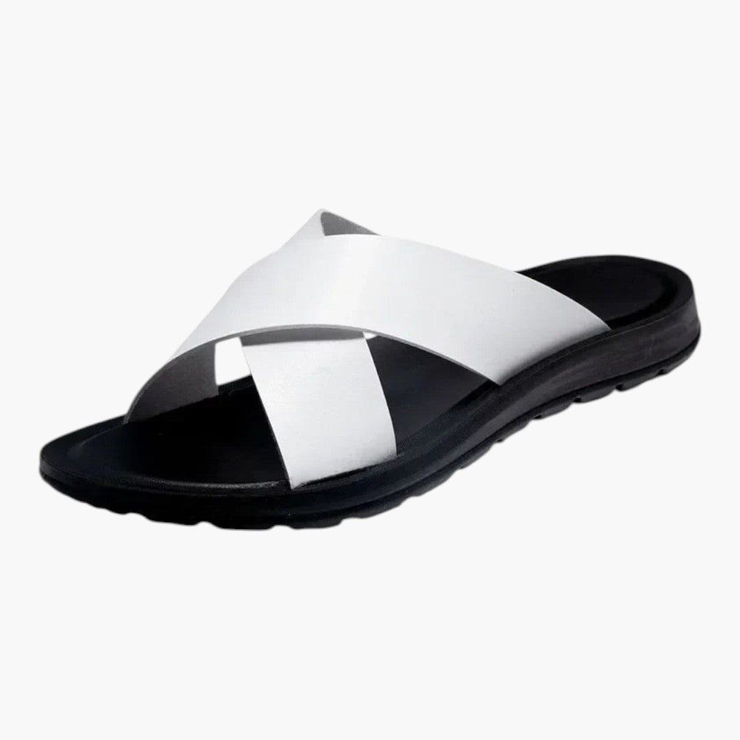 Sandales Cuir Homme avec Bride Croisée et Semelle Plate