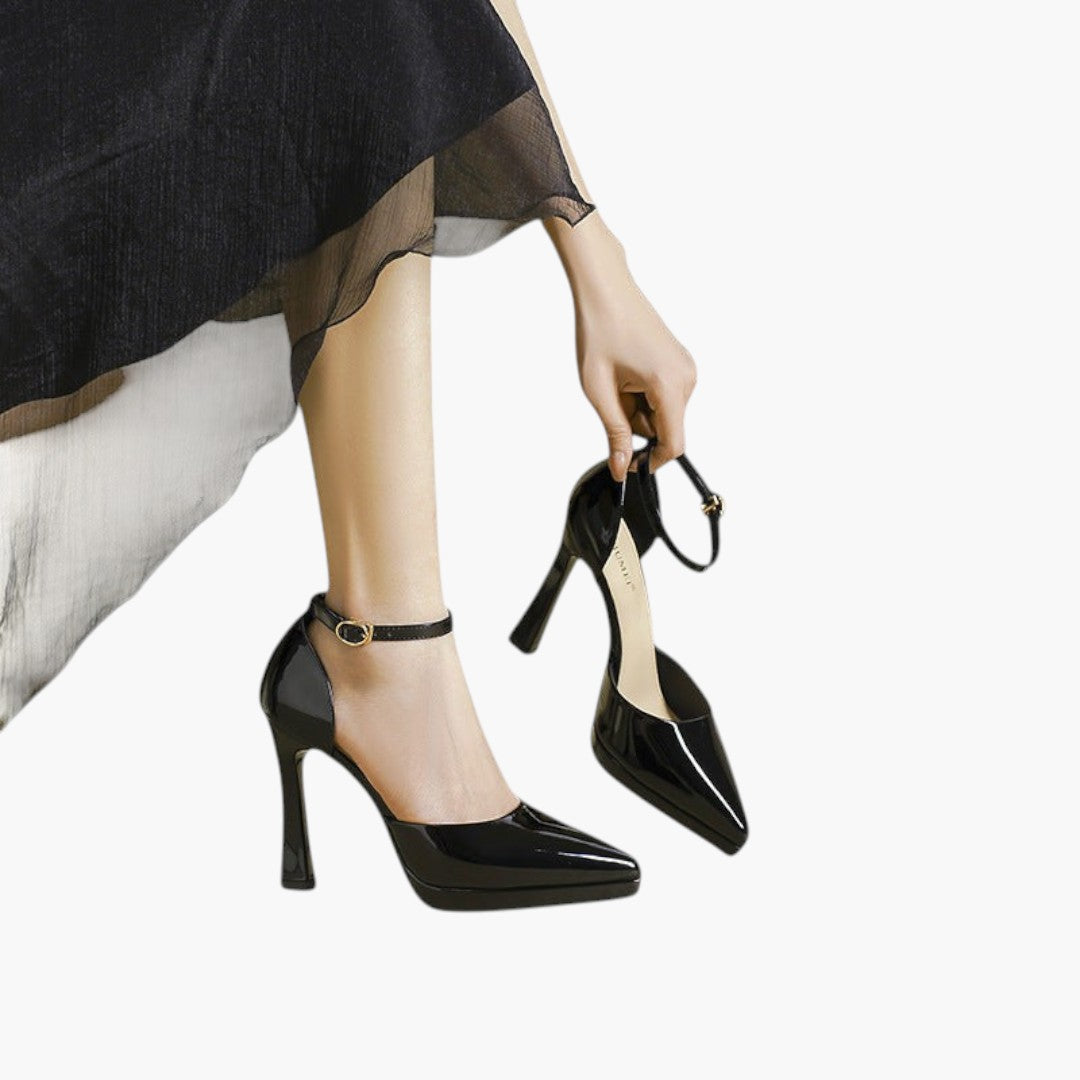 Women's heeled sandals with padded sole and adjustable buckle