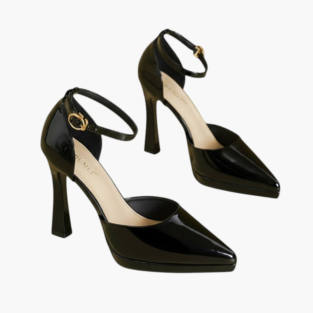 Women's heeled sandals with padded sole and adjustable buckle