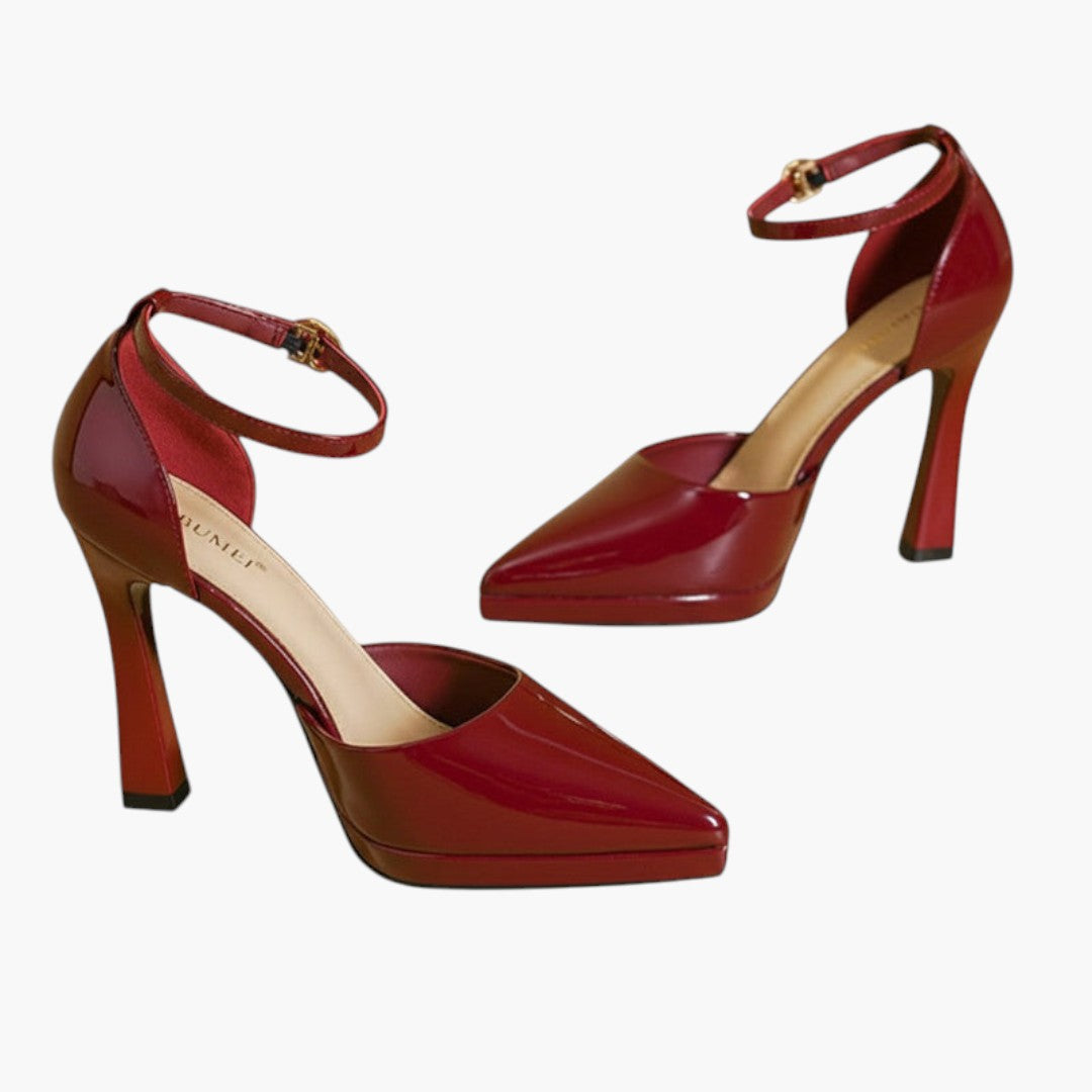 Women's heeled sandals with padded sole and adjustable buckle