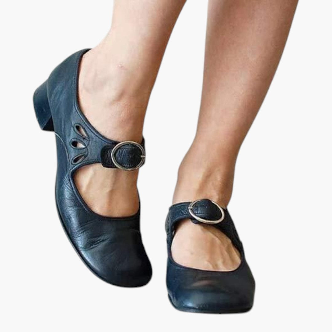 Sandales en cuir femmes a talon bas et semelle antidérapante
