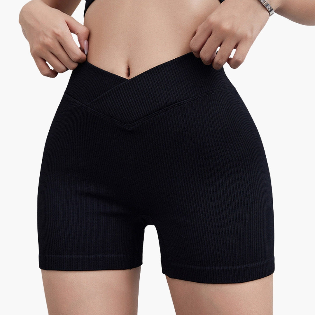 Women's ribbed shorts with V belt and stretchy design