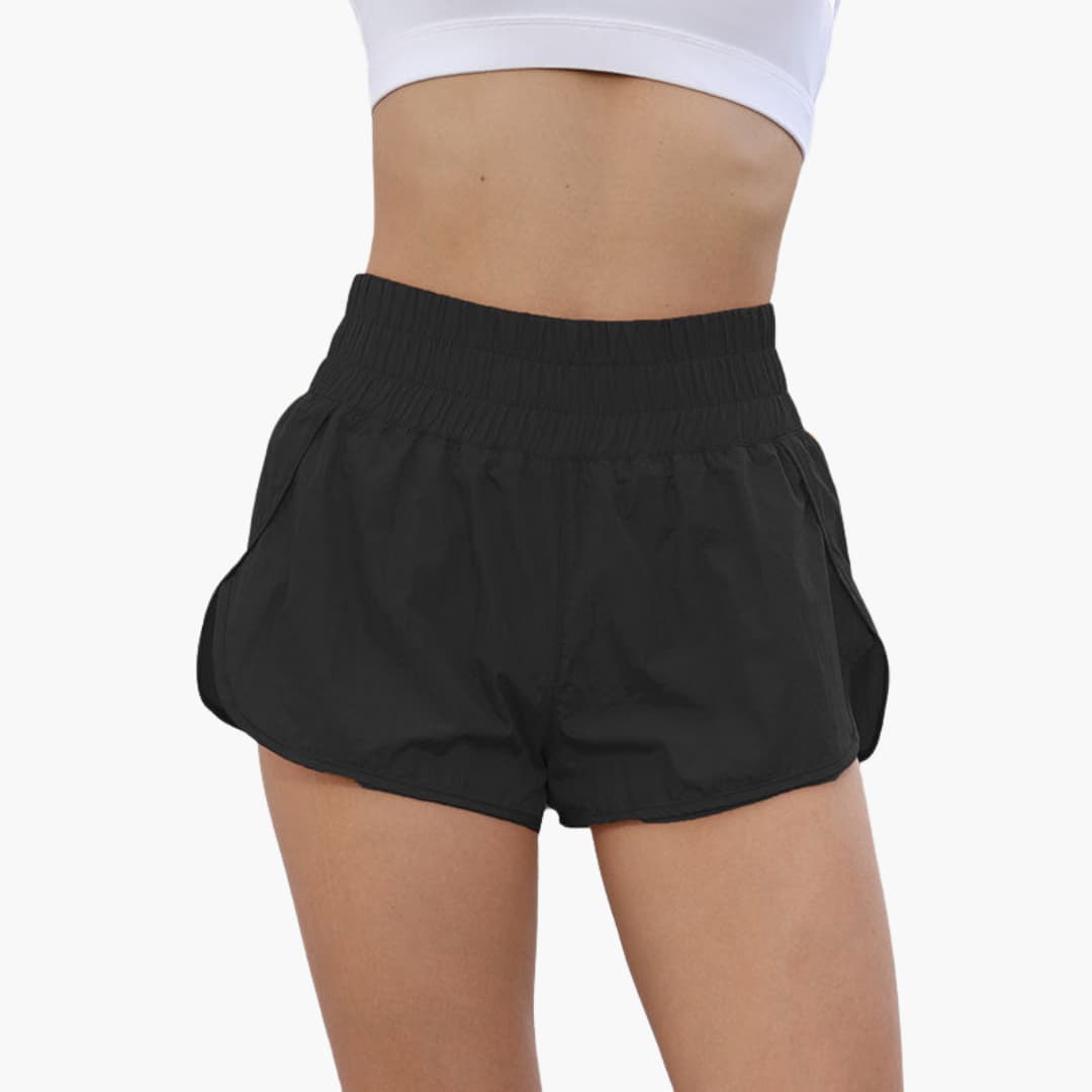 Women's running shorts with elastic waistband and side pockets