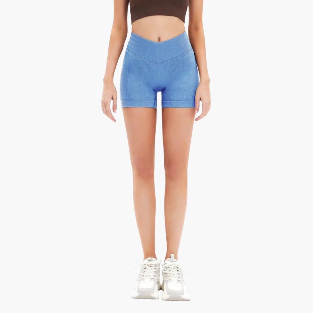 High-waisted women's sports shorts with ribbed pattern