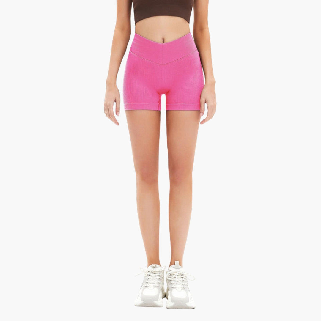 High-waisted women's sports shorts with ribbed pattern