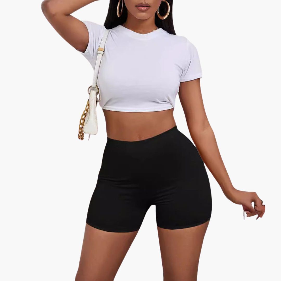 Pantaloncini donna vita alta con cintura elastica