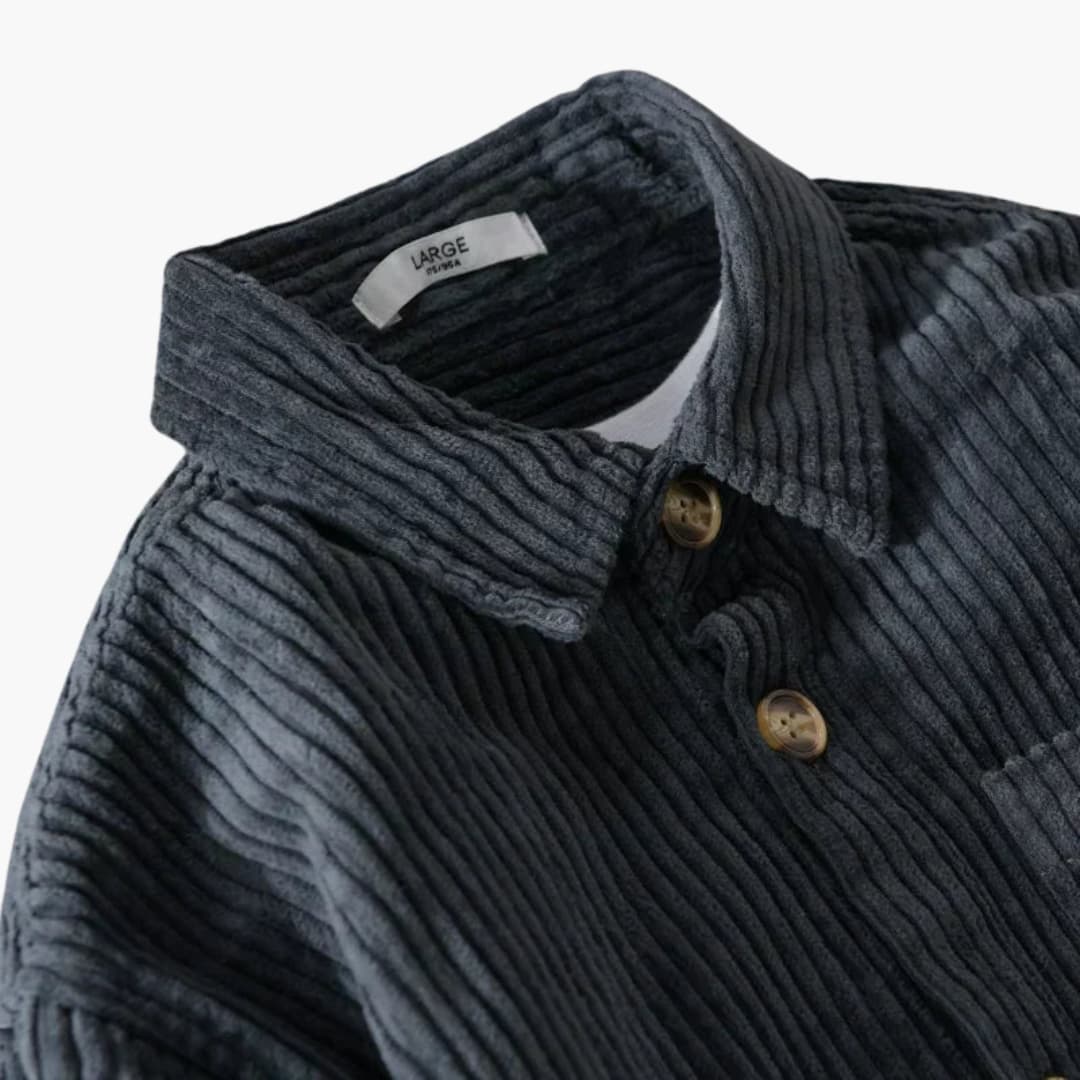 Surchemise en velours côtelé pour homme avec fermeture à boutons et poche poitrine