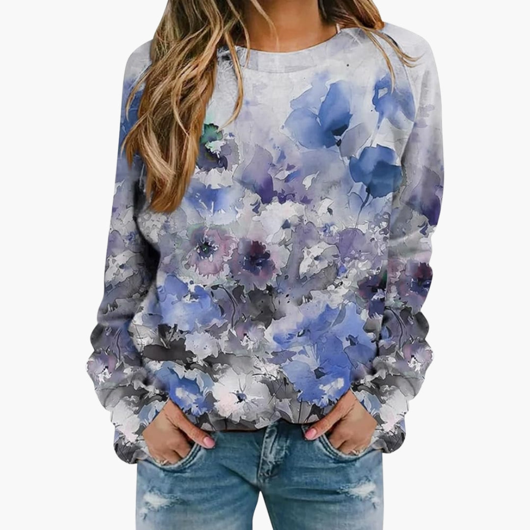 Sweat-shirt à motif floral pour femme avec col ras du cou et manches longues