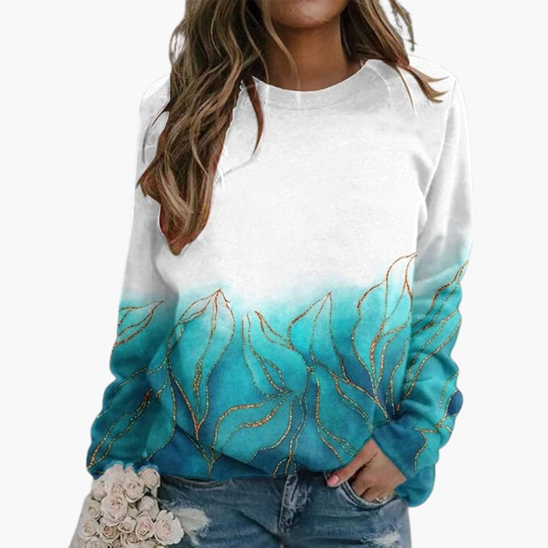 Sweat-shirt à motif floral pour femme avec col ras du cou et manches longues