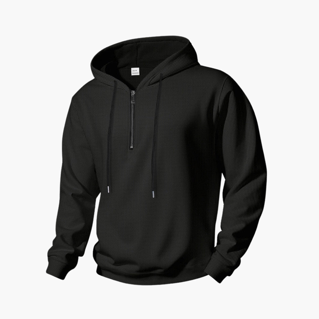 Men's hoodie with half zipper closure